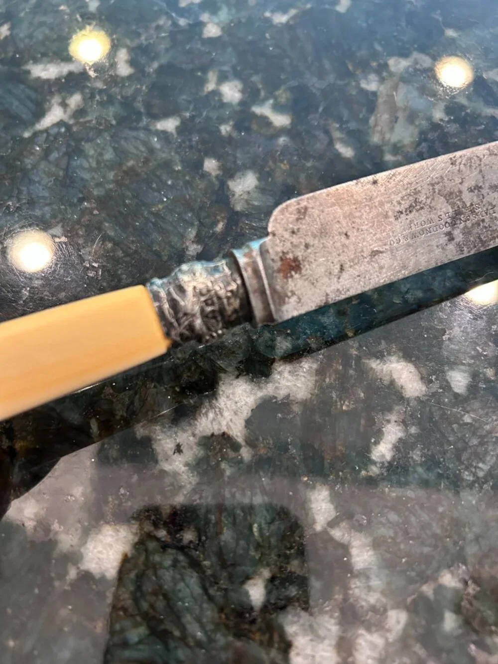 Vintage Mixed Lot:  Celluloid Fixed Blade Knife & Silver-Plated Spoon Circa 1900